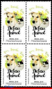 3374 BRAZIL 2018 ANIMAL DEFENSE, DOG CAT, DOMESTIC ANIMALS RHM C-3751 BLOCK MNH