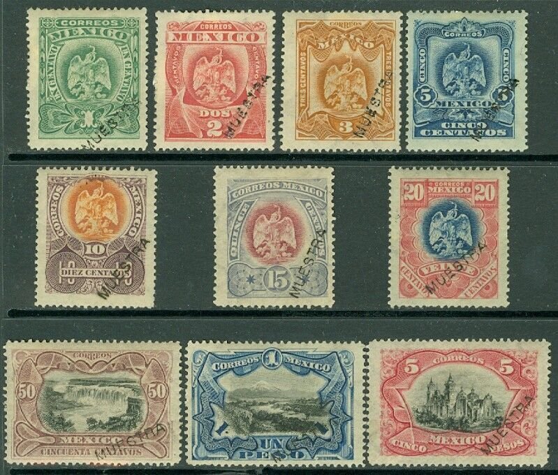 EDW1949SELL : MEXICO 1899 Scott #294-303 Cplt set Overprint 'Muestra' VF Mint OG