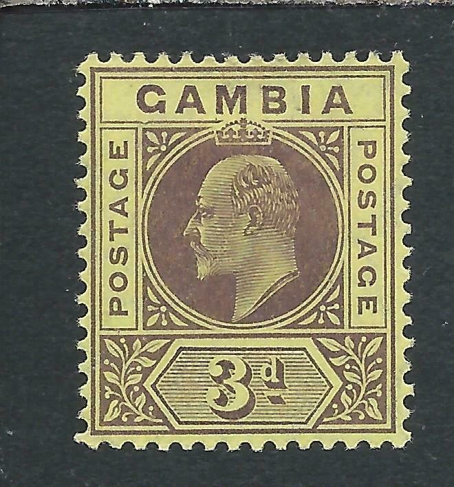 GAMBIA 1909 3d PURPLE/YELLOW DENTED FRAME MM SG 75b CAT £275