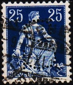 Switzerland. 1908 25c(Perfin S) S.G.233 Fine Used