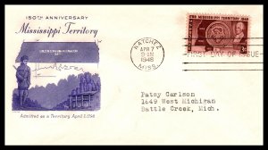 US 955 Mississippi Territory Grimsland Typed FDC