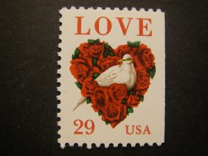 Scott 2814, 29c Love Dove in Rose Heart, WA booklet single, MNH Beauties