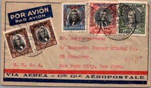 SCHALLSTAMPS CHILE 1932 AIRMAIL COVER MULT FRANKING ADDR USA CANC SANTIAGO