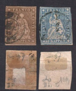 SWITZERLAND STAMPS, 1854 Mi.#13II, 14II. USED