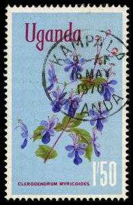 UGANDA Sc 125 POSTALLY USED - 1969 1s6p Blue butterfly bush - Nice cds cancel