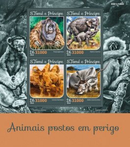 SAO TOME - 2016 - Endangered Animals - Perf 4v Sheet - Mint Never Hinged