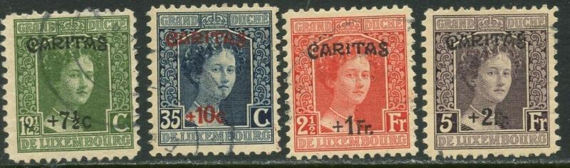 LUXEMBOURG Sc#B7-B10 1924 CARITAS Ovpt. Complete Set Used