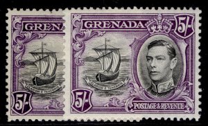 GRENADA GVI SG162 + 162a, 5s PERF VARIETIES, M MINT. Cat £24.