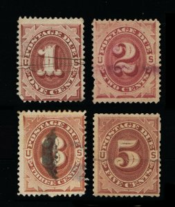 GENUINE SCOTT #J1 J2 J3 J4 USED 1879 BROWN SET FIRST ISSUE POSTAGE DUE #15742