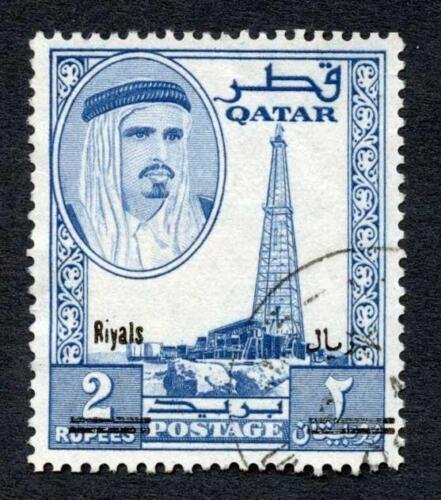 Qatar SG149 1966 2r on 2r blue Fine used Cat 110 pounds 