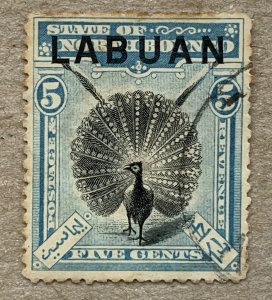 Labuan 1900 5c blue Peacock, postally used.  Scott 77, CV $27.50. SG 114