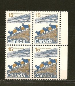 Canada 595 Mountain Sheep 15 Cent Block of 4 MNH