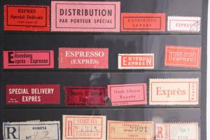 WW Special Delivery Express Registered Etiquette city POD labels 28 stamp lot DL