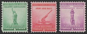 UNITED STATES 1940 SCOTT # 899 - 901. UNUSED. NATIONAL DEFENSE ISSUES