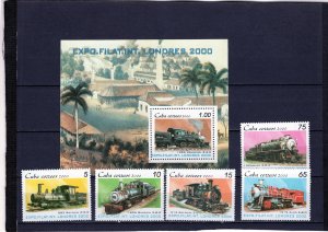 CUBA 2000 LOCOMOTIVES/TRAINS SET OF 5 STAMPS & S/S MNH