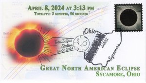 24-053, 2024, Total Eclipse 2024,  Event Cover, Pictorial Postmark, Sycamore OH