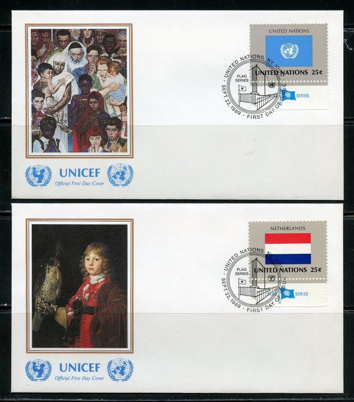 UNITED NATIONS UNICEF OFFICIAL SET OF 20 1989  FLAG  FIRST DAY COVERS