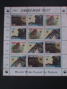 ESTONIA-WORLD WIDE FUND FOR NATURE ANIMALS-MNH SHEET -VERY FINE WWF LOCO