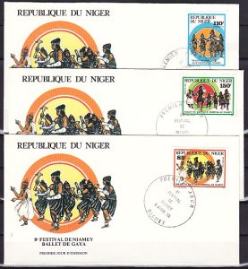 Niger, Scott cat. 677-679. Festival-Gaya Dance issue. 3 First day covers.