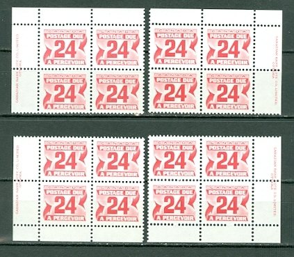 CANADA 1977 DUES #J39 PERF 12.5x12  PVA ...PLATE CORNERS SET MNH...$14.00