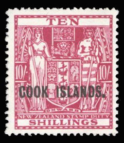 Cook Islands #126 Cat$50+ (for hinged), 1951 10sh deep pink, never hinged