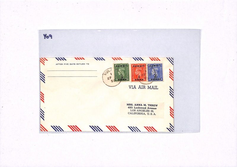 Gulf KUWAIT Overprint GB KGVI Air Mail Cover 1950 USA Los Angeles {samwells}YO9