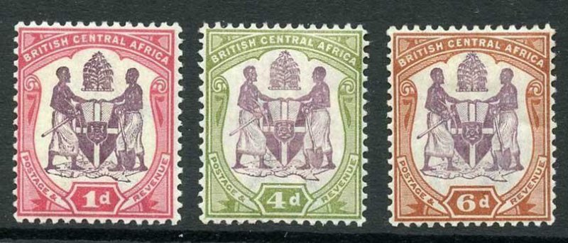 Nyasaland SG57d/58 Wmk Crown CA Set of three Fresh M/M Cat 32 pounds