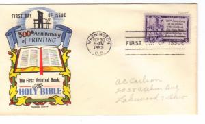 US 1014 (Me-14) 3c Gutenberg Bible on FDC Fluegel Multi-Color Cachet ECV $45.00