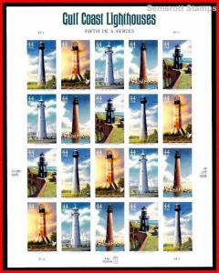  2009 44¢ Gulf Coast Lighthouses  Sheet of 20  4409 - 4413 MNH
