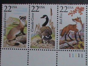 UNITED STATES-1987-SC#2333-5 NORTH AMERICA WILD LIFE PLATE BLOCK OF 3 MNH