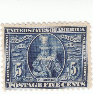 Scott #330 - 5c Blue - Pocahontas - Mint Hinged -SCV - $150.00