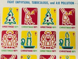 1971 Vintage Christmas Seals Stamps Sheet National Tuberculosis Respiratory  