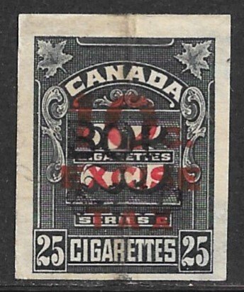 CANADA SERIES C 10c on 25 CIGARETTE TAX PAID REVENUE Brandon C-606 Used