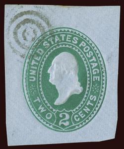 U314 cut square, UPSS Die 88 thinner pale blue paper fancy cancel geometric