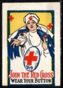 1919 US Poster Stamp Join The Red Cross Wear Your Button Unused