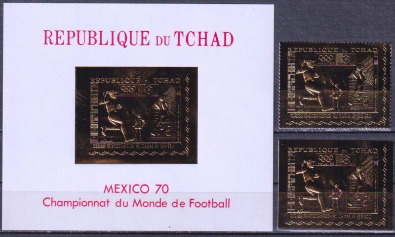 Chad 1970 Olympics Football Soccer Mexico Mi.306 A+B, Bl.7 GOLD MNH