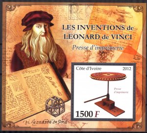 Ivory Coast 2012 Leonardo Da Vinci Inventions Printing Press S/S MNH