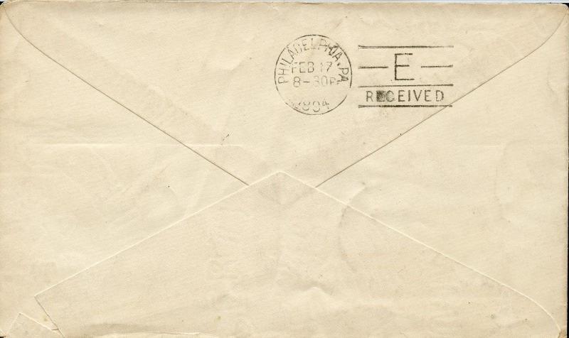 US THURLOW, PA 2/14/1894 COLUMBIAN STATIONERY COVER TO PHILADELPHIA, PA AS SHOWN