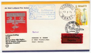 Brazil 1974 Cover Stamps First Flight Sao Paulo Frankfurt Germany Lufthansa