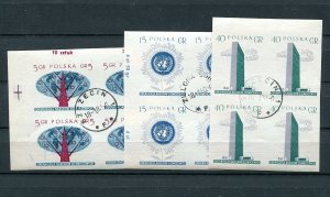 POLAND 1957 UNITED NATIONS SCOTT 761-763IMPERF BLOCKS OF 4 SUPERB USED
