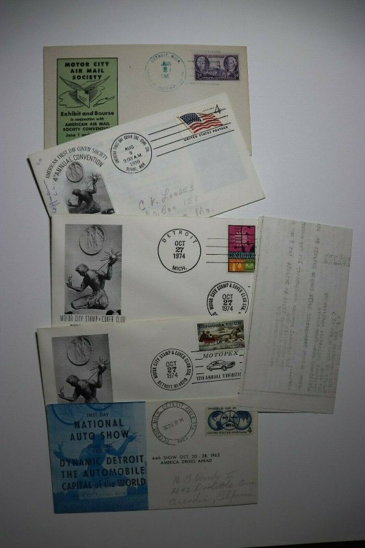 Motor City Detroit MI Stamp Show & Conv Philatelic Expo Cachet Covers Set 5