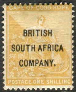 RHODESIA-1896 1/- Yellow-Ochre.  A mounted mint example Sg 64