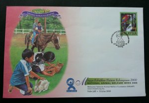 Malaysia National Animal Welfare Week 2000 Horse Cat Rabbit Parrot Birds Pet FDC