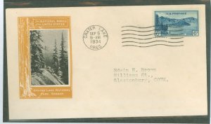 US 745 1934 6c Crater Lake (part of the National Park Series) single on a typed addressed FDC with an loor cachet