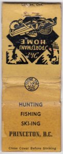 Canada Revenue 1/5¢ Excise Tax Matchbook THE SPORTSMAN'S HOME Princeton, B.C.