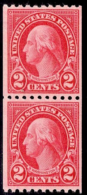 US Stamp #606 Coil Pair 2c Washington MINT NH SCV $1.70