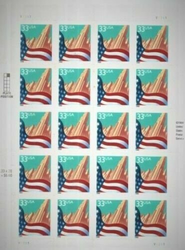 Scott#3278 MNH SA 1999 33c FLAG OVER CITY SHEET OF 20