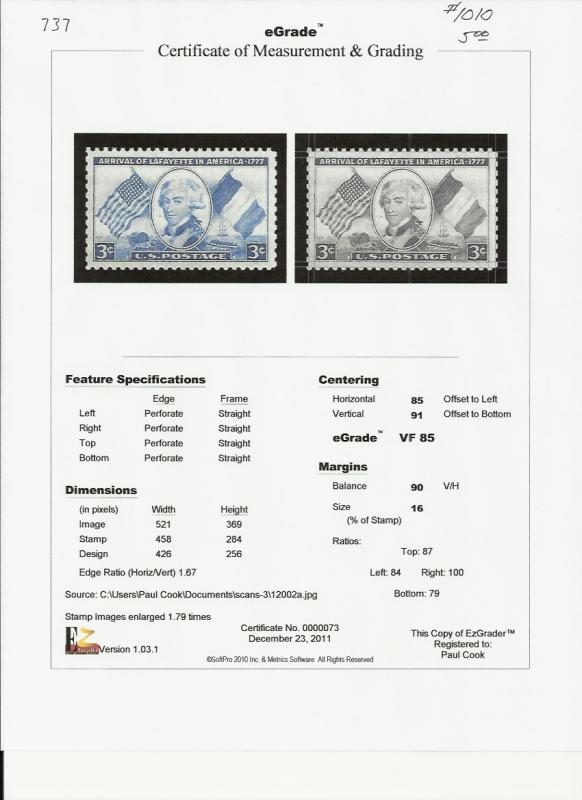 # 1010 MINT NEVER HINGED LAFAYETTE VF+