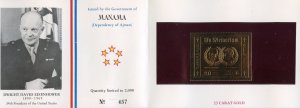 AJMAN MANAMA EISNHOWER &  KENNEDY 23 carat GOLD FOIL STAMP IN FOLDER MINT NH