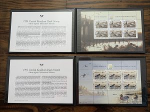 United Kingdom 1993 & 1994 Duck Stamps UK03-UK04 Artists Signed Souvenir Sheets